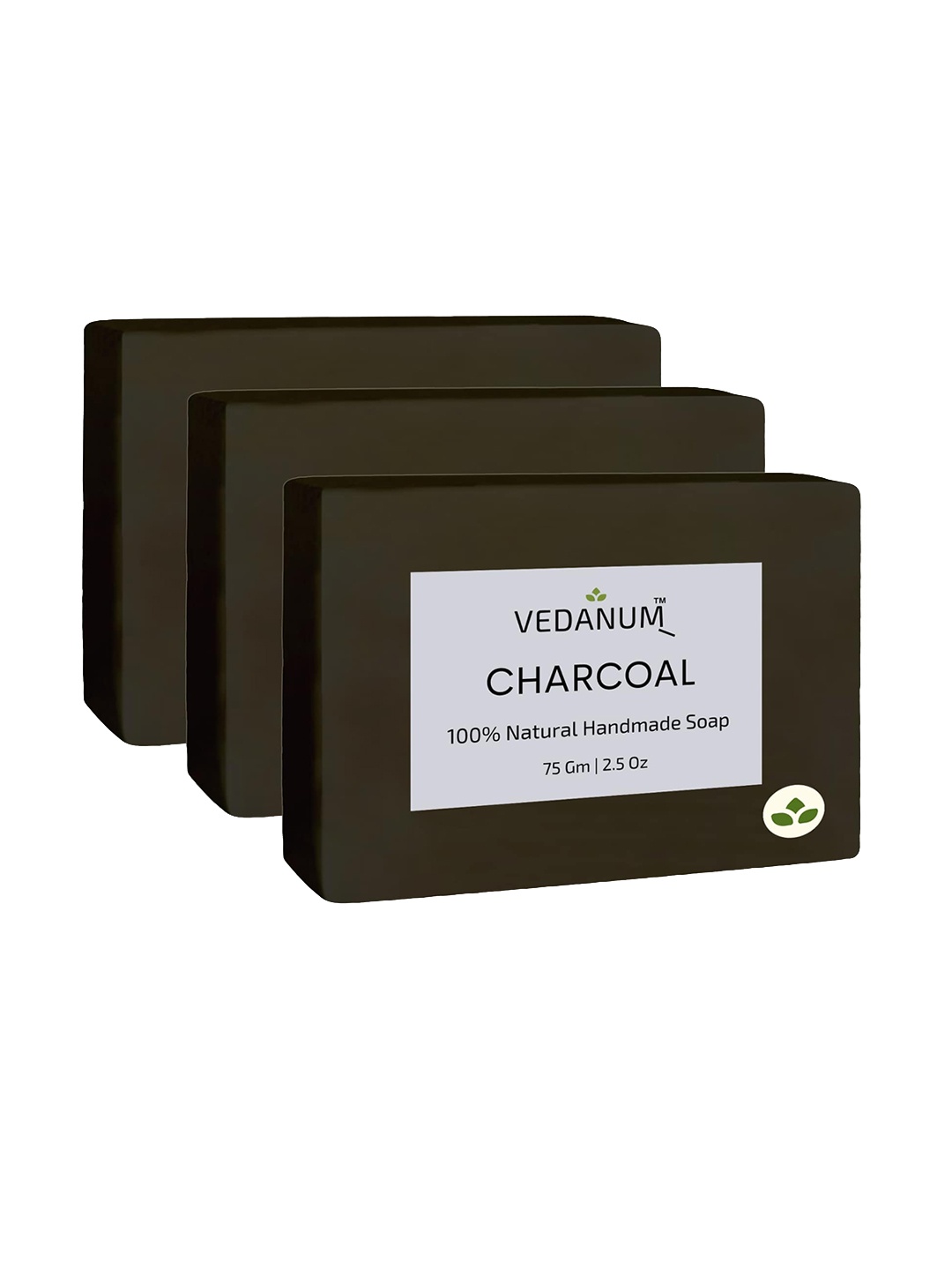 

VEDANUM Set of 3 Charcoal Natural Handmade Soap for Exfoliation - 75 g each, Black
