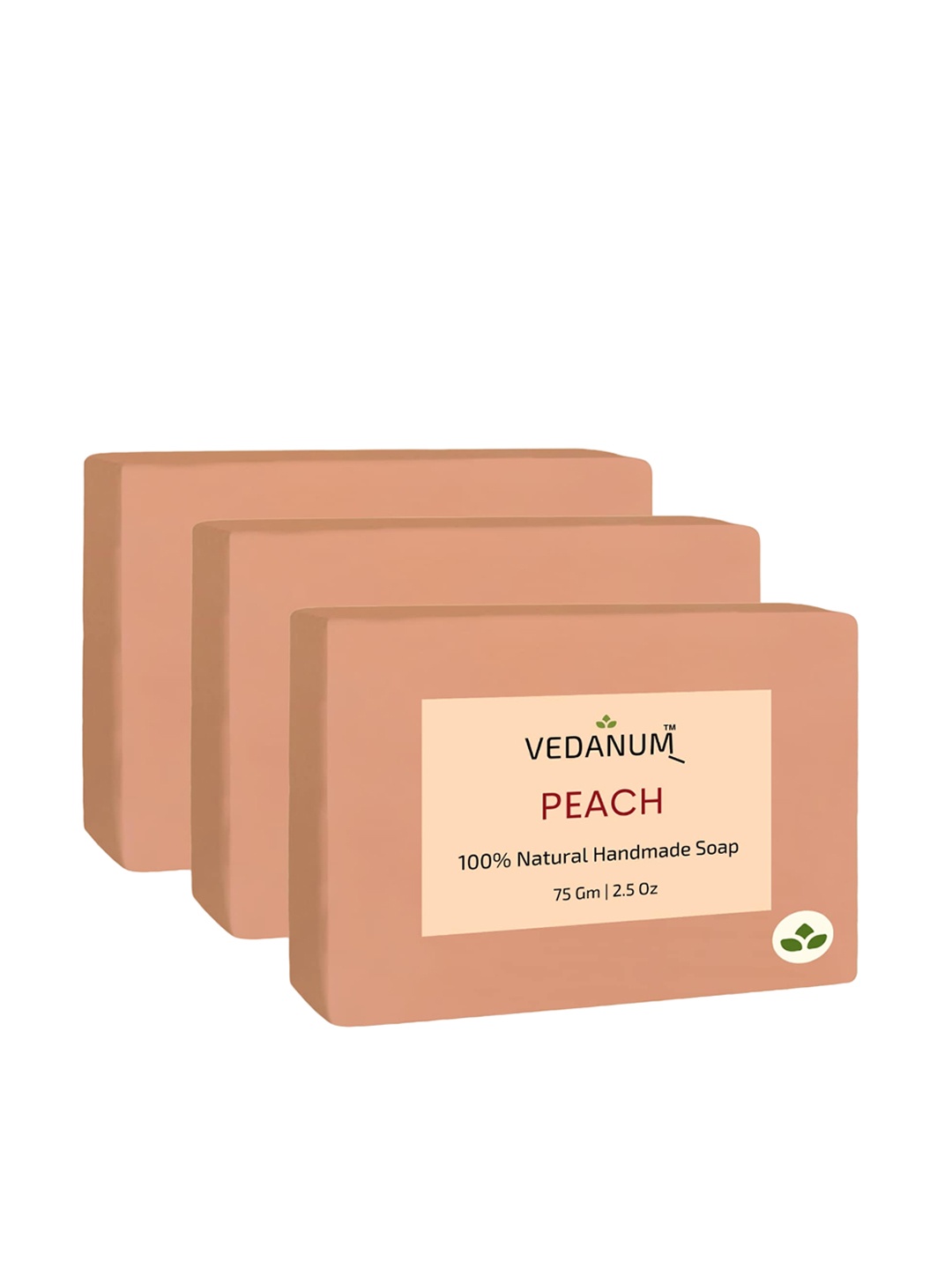 

VEDANUM Set of 3 Peach Natural Handmade Soap with Shea Cream - 75 g each, Beige