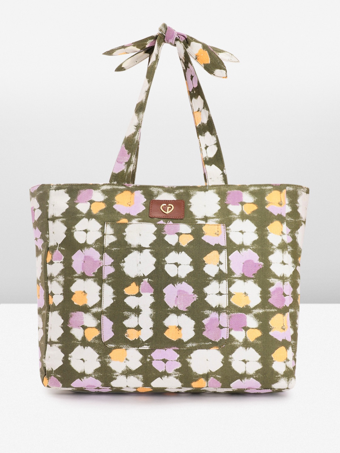 

Caprese Floral Printed Oversized Structured Shoulder Bag, Olive