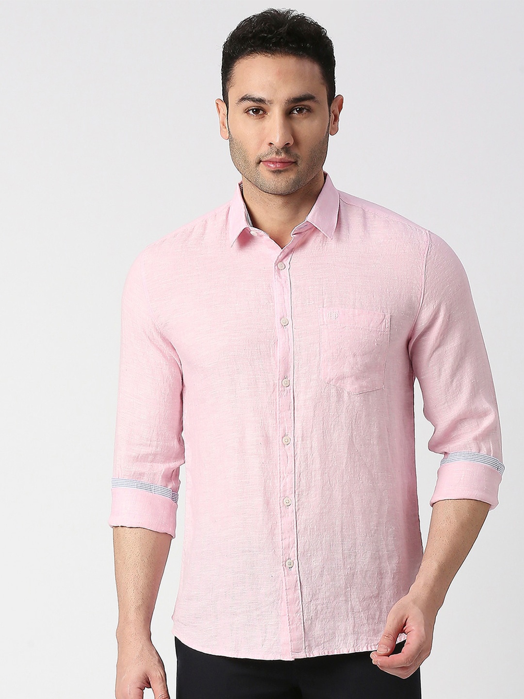 

DRAGON HILL Slim Fit Spread Collar Casual Linen Shirt, Pink