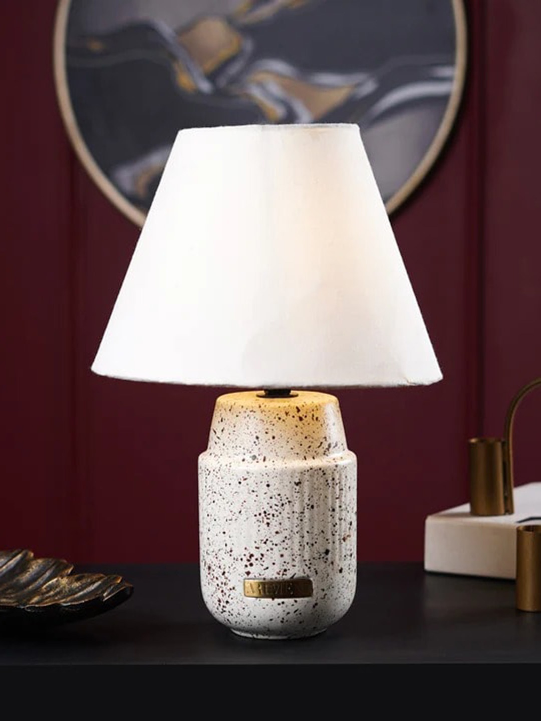 

THE ARTMENT Modern Classics White & Brown Printed Ceramic Base Table Lamp