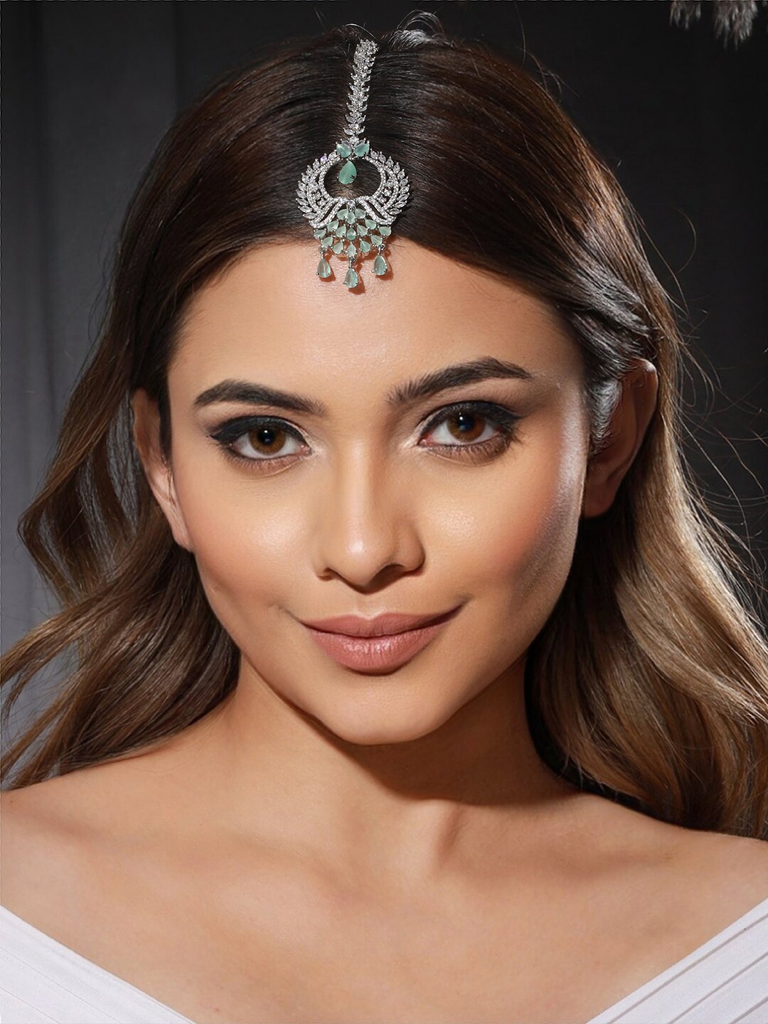 

Priyaasi Silver-Plated AD-Studded & Beaded Maang Tikka