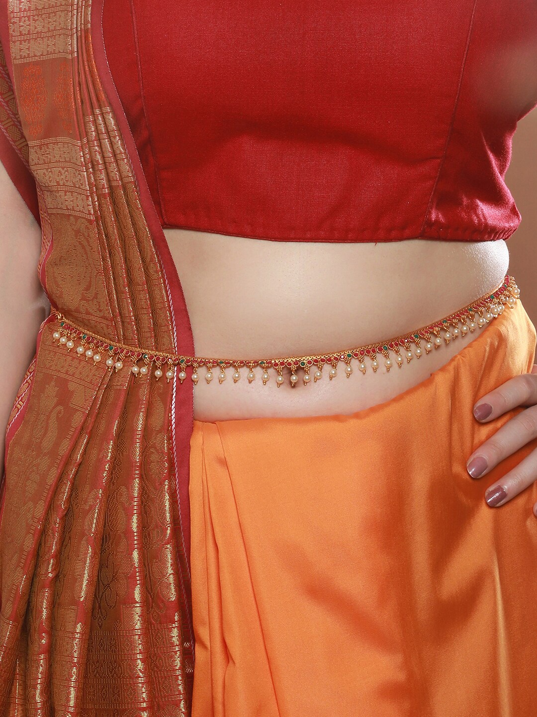 

Priyaasi Gold Plated Stone Studded & Pearl Beaded Kamarband