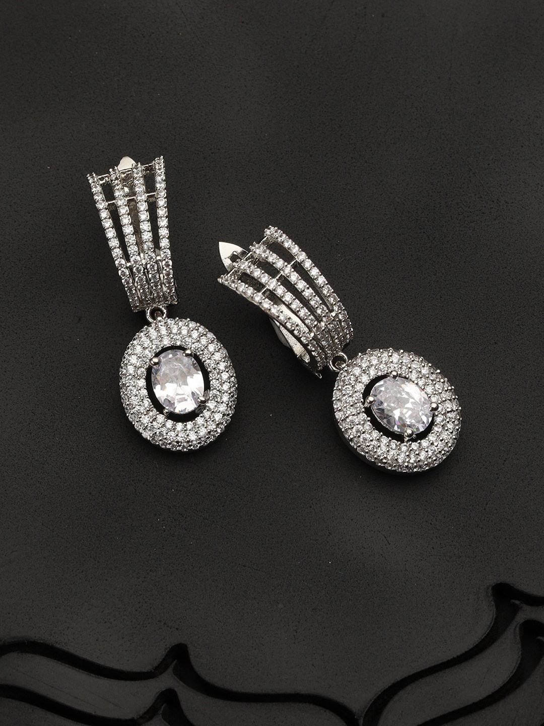 

Priyaasi Silver-Plated Contemporary American Diamond Drop Earrings