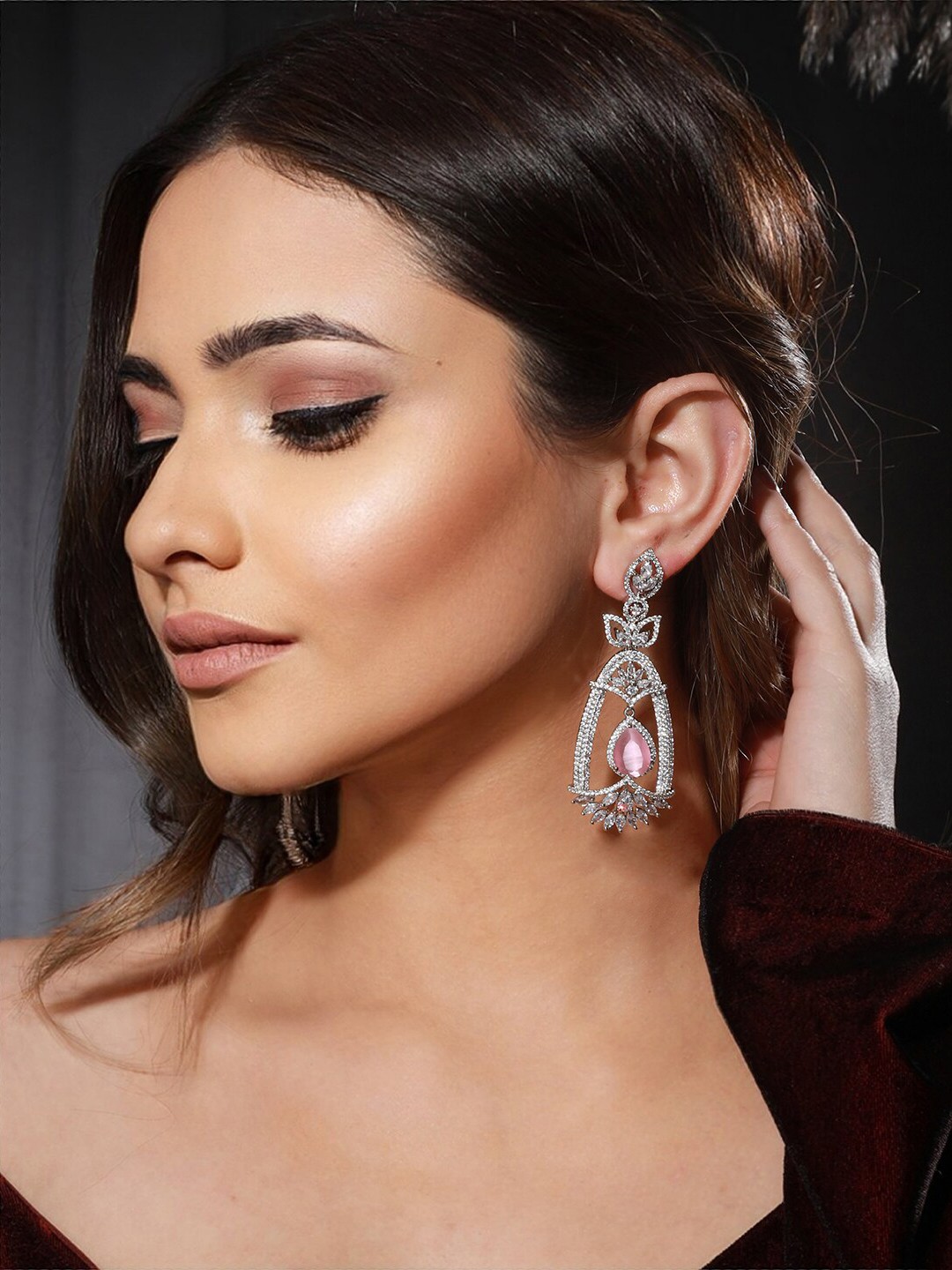 

Priyaasi Silver-Plated Contemporary American Diamond Drop Earrings