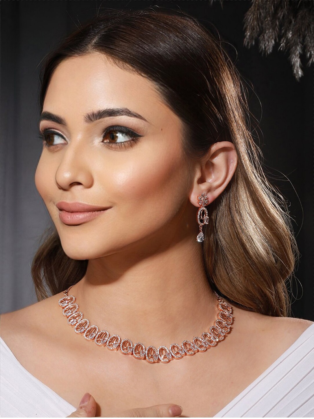 

Priyaasi Rose Gold-Plated AD Stone-Studded Jewellery Set