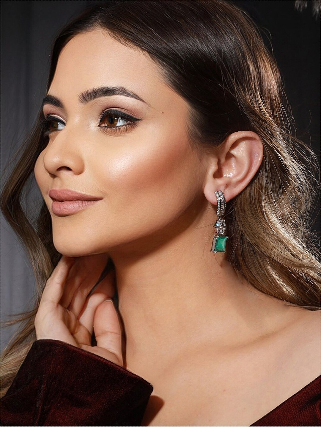 

Priyaasi Silver-Plated Contemporary American Diamond Drop Earrings