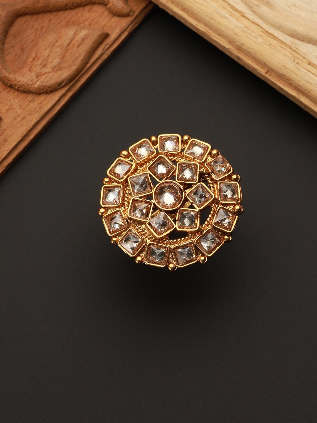 

Priyaasi Gold-Plated Stone Studded Adjustable Finger Ring