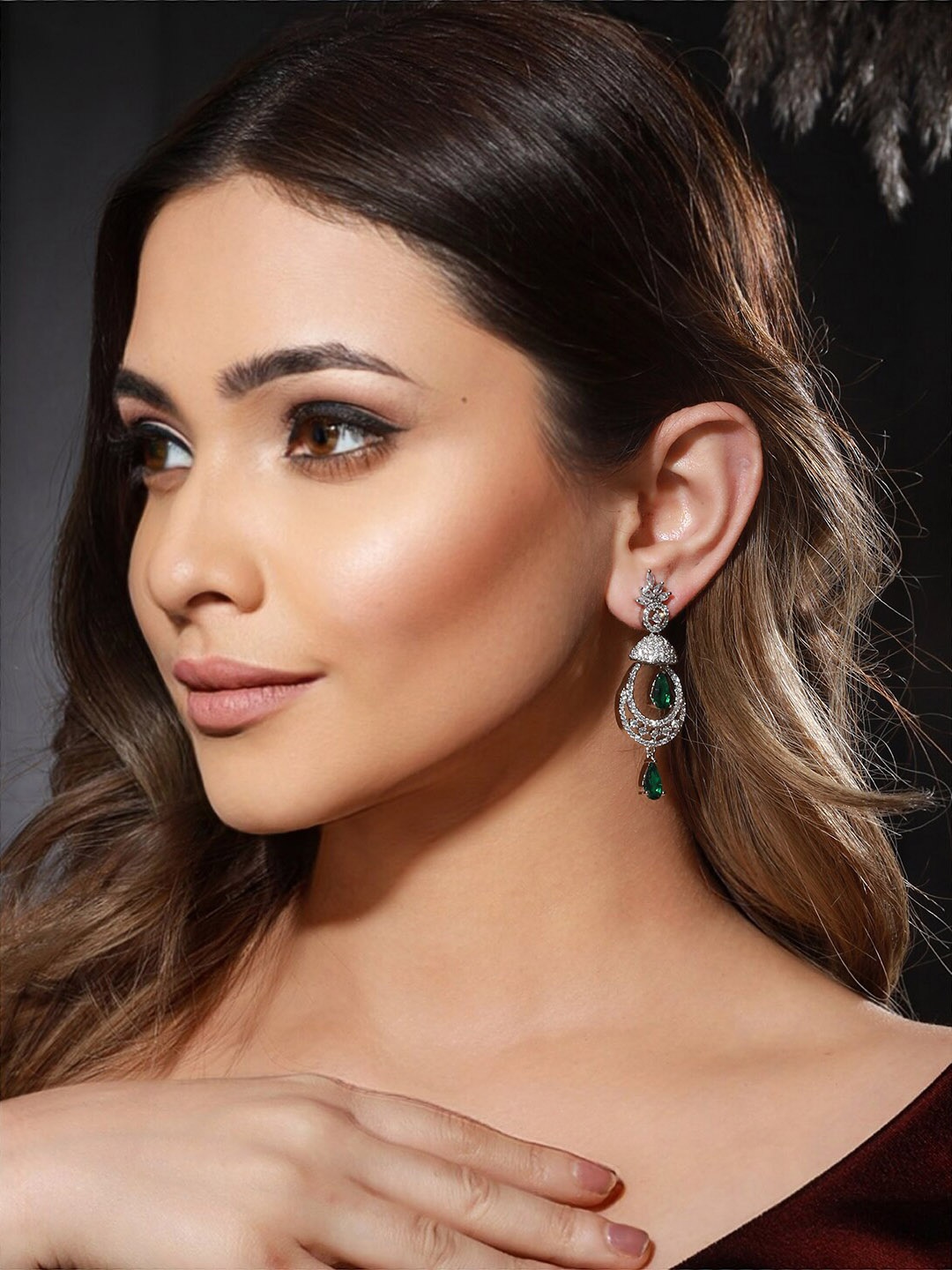 

Priyaasi Silver-Plated Contemporary American Diamond Drop Earrings