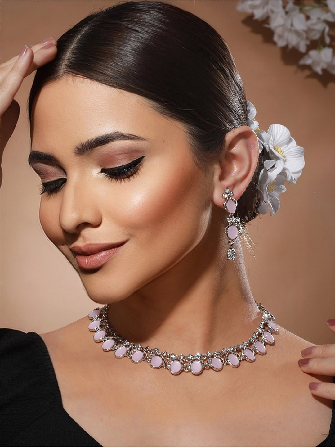 

Priyaasi Silver-Plated AD Stone-Studded Jewellery Set