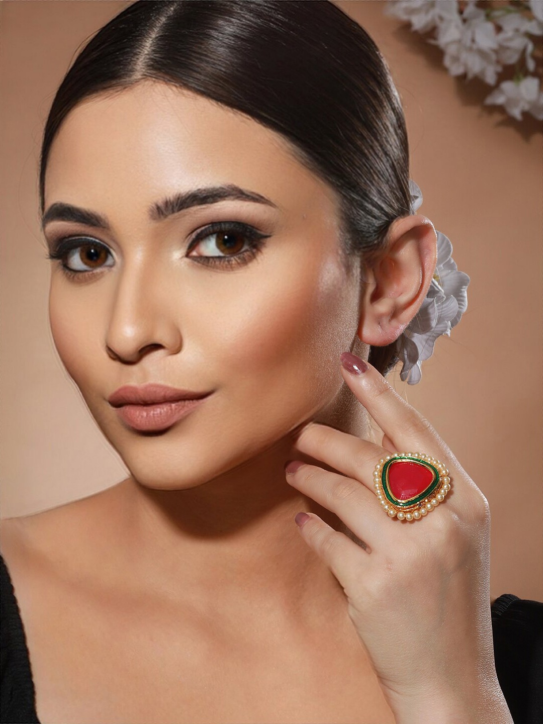 

Priyaasi Gold-Plated Stone Studded & Beaded Finger Rings