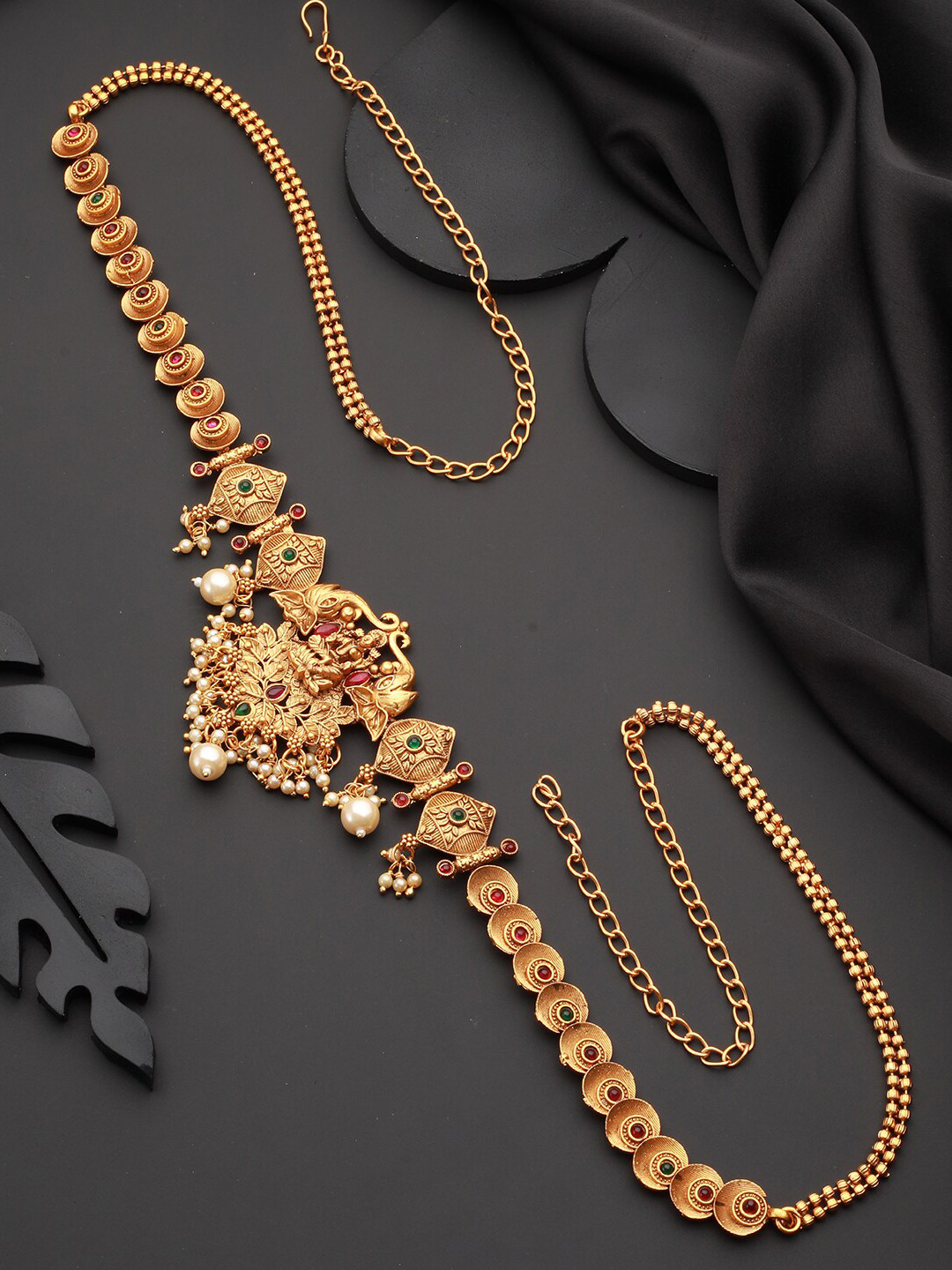 

Priyaasi Gold-Plated Pearl-Beaded & Stone-Studded Waist Chain