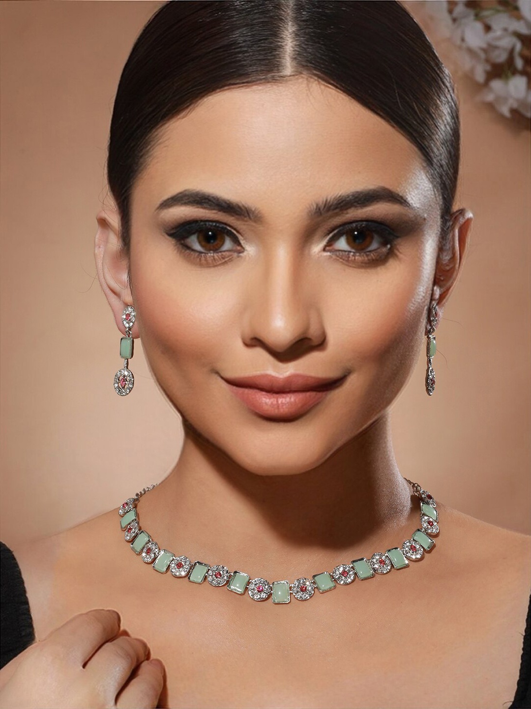 

Priyaasi Silver-Plated AD Stone-Studded Jewellery Set