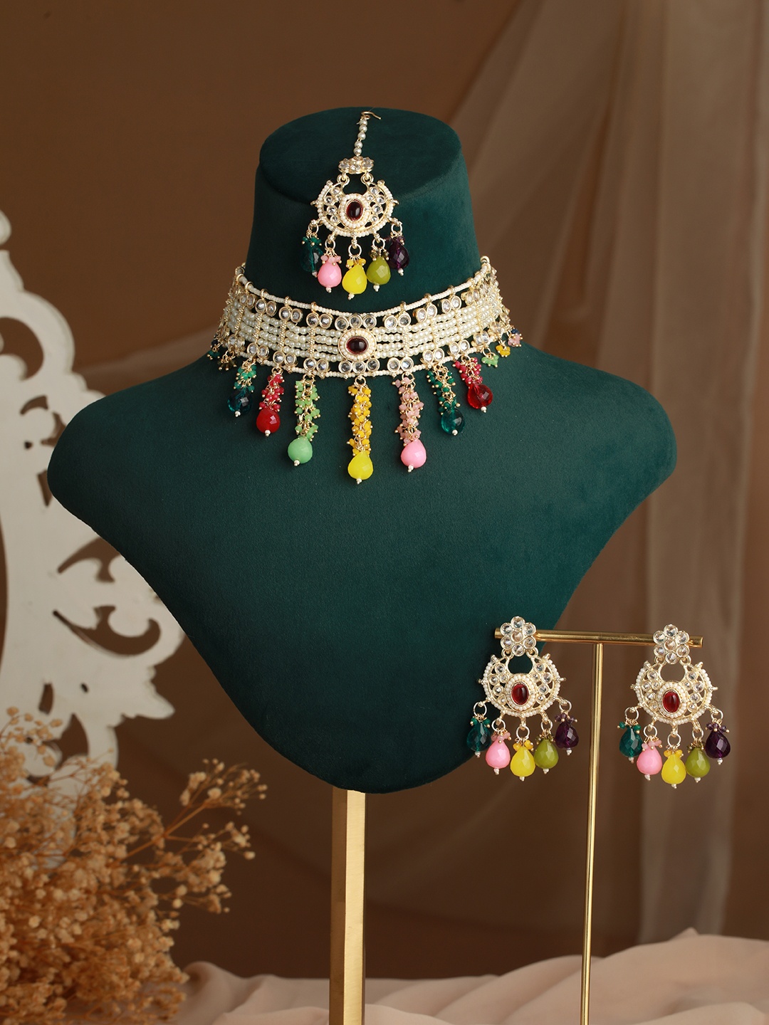 

Priyaasi Gold-Plated Pearl Beaded Choker Jewellery Set, Multi