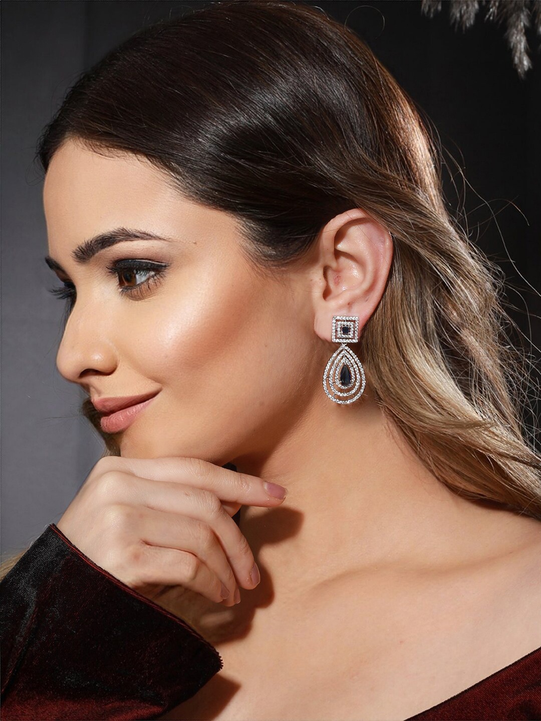 

Priyaasi Silver-Plated Contemporary American Diamond Drop Earrings