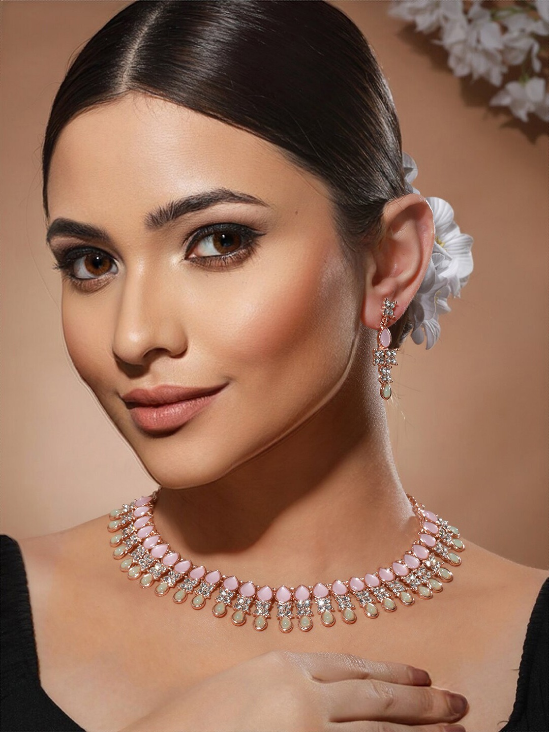 

Priyaasi Rose Gold-Plated AD Stone-Studded Jewellery Set