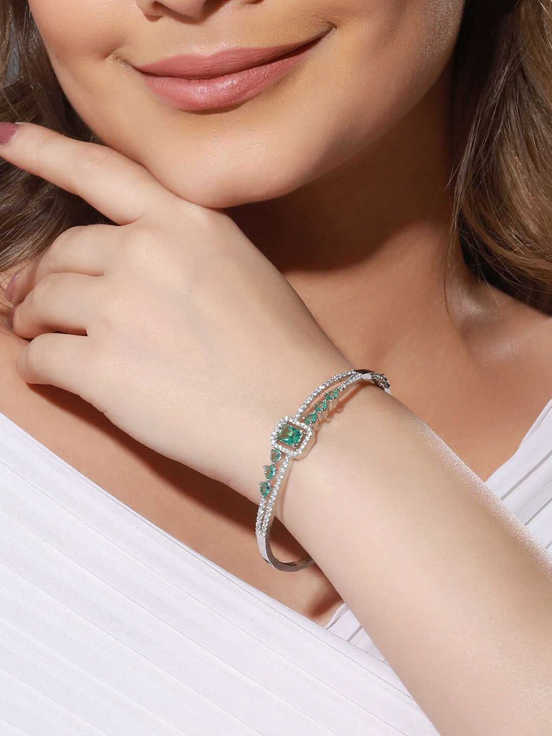 

Priyaasi Women Silver-Plated American Diamond Bangle-Style Bracelet