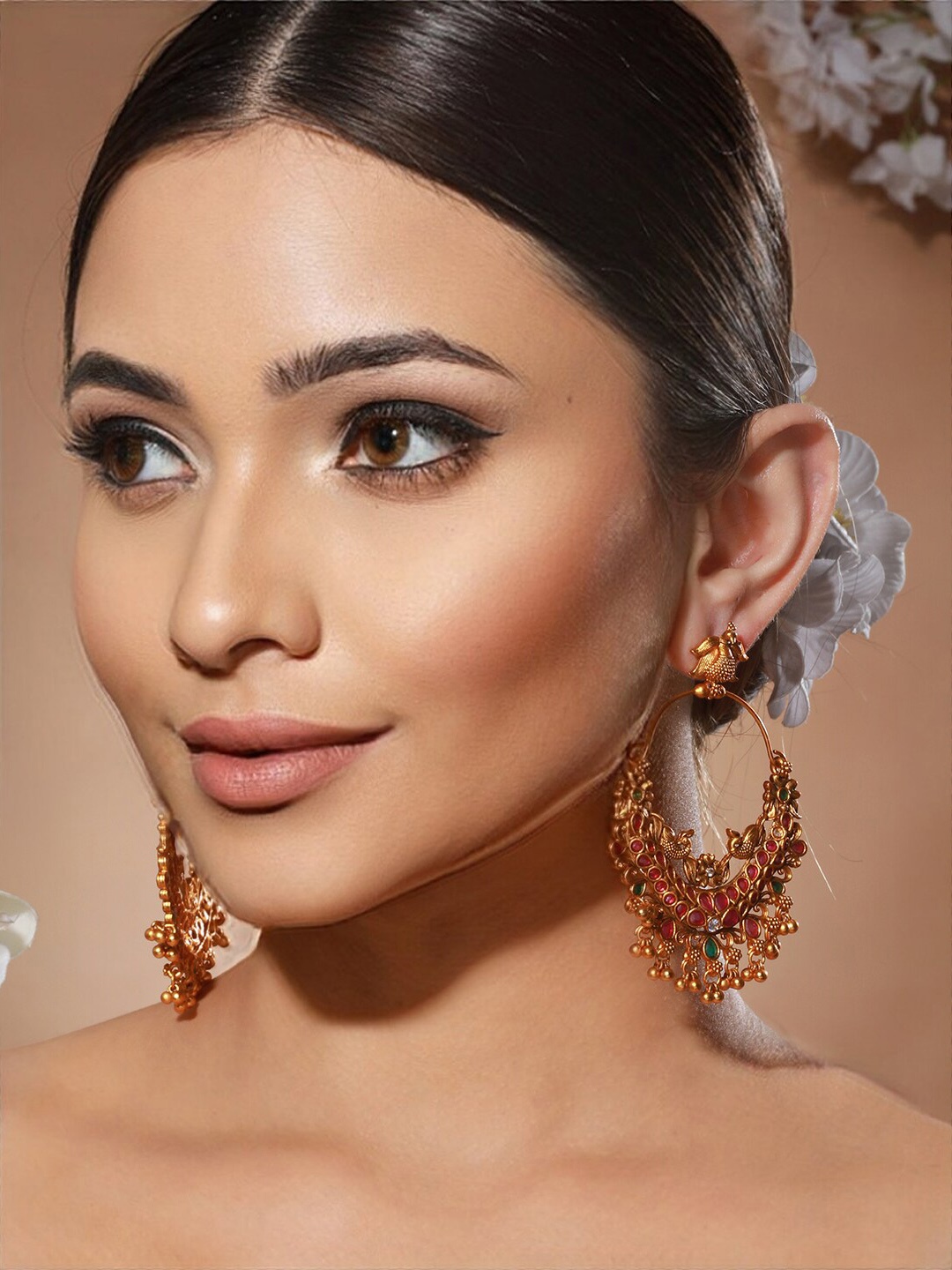 

Priyaasi Gold-Plated Contemporary Stone Studded Drop Earrings