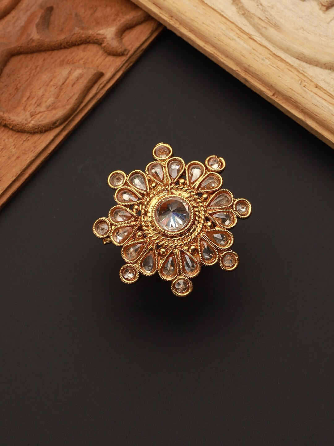 

Priyaasi Gold-Plated Stone-Studded Adjustable Finger Ring