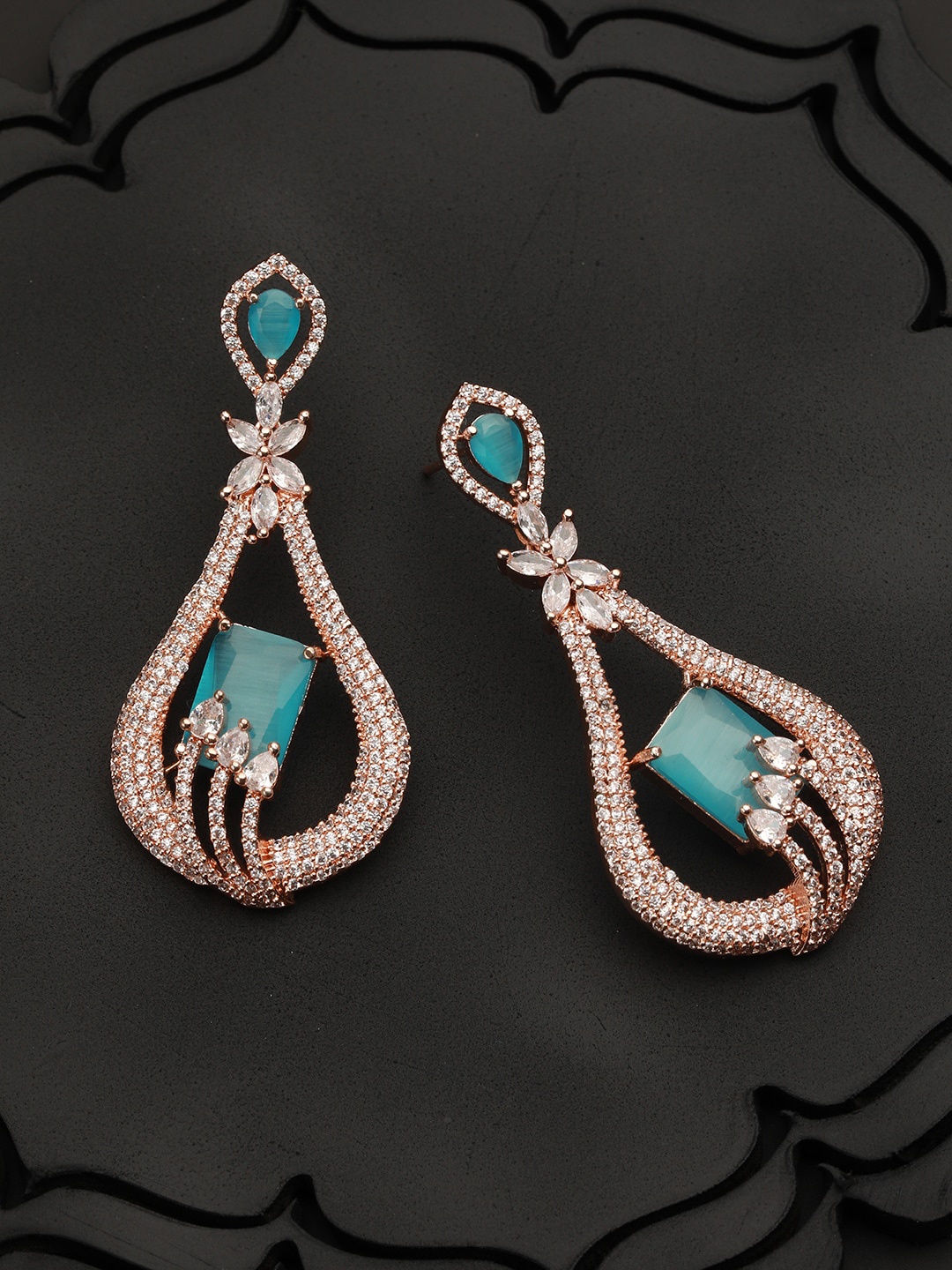 

Priyaasi Rose Gold Plated Contemporary American Diamond Drop Earrings