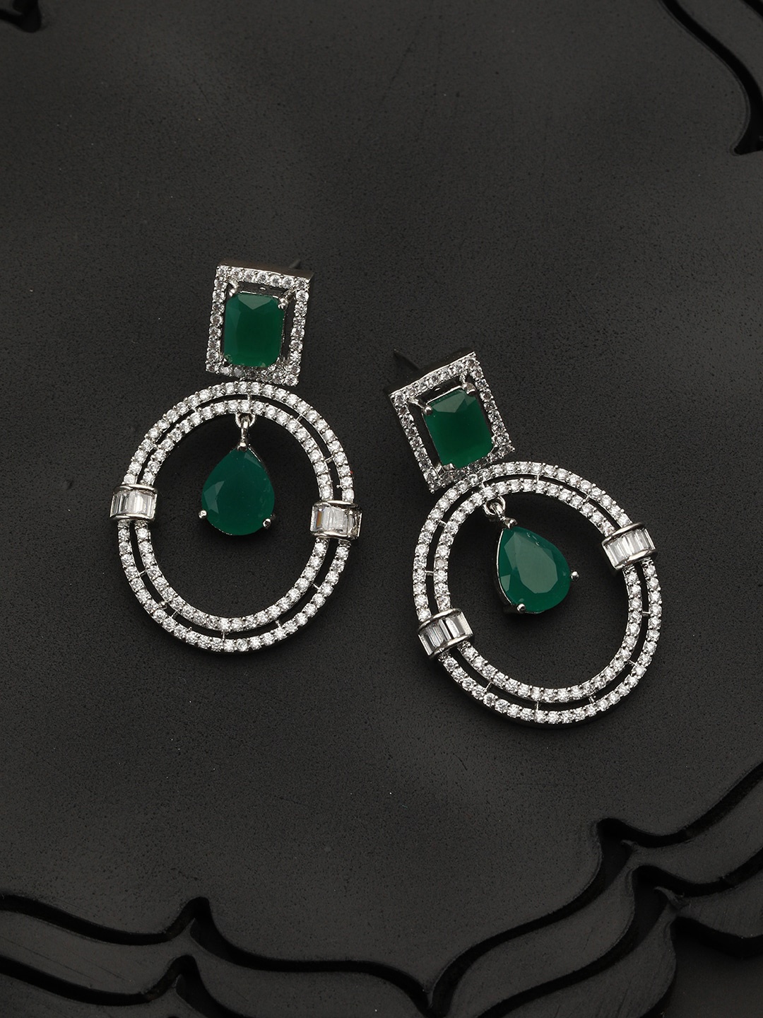 

Priyaasi Silver-Plated Oval Shaped Drop Earrings