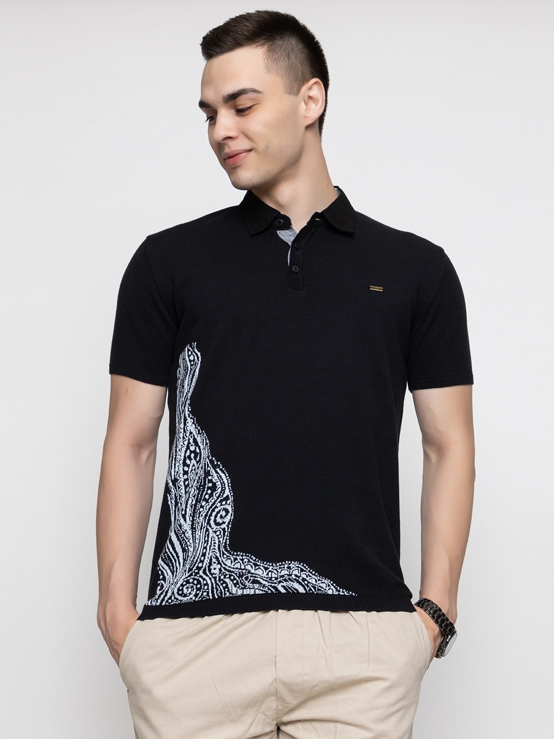 

ARMISTO Polo Collar Pure Cotton Knit T-shirt, Black