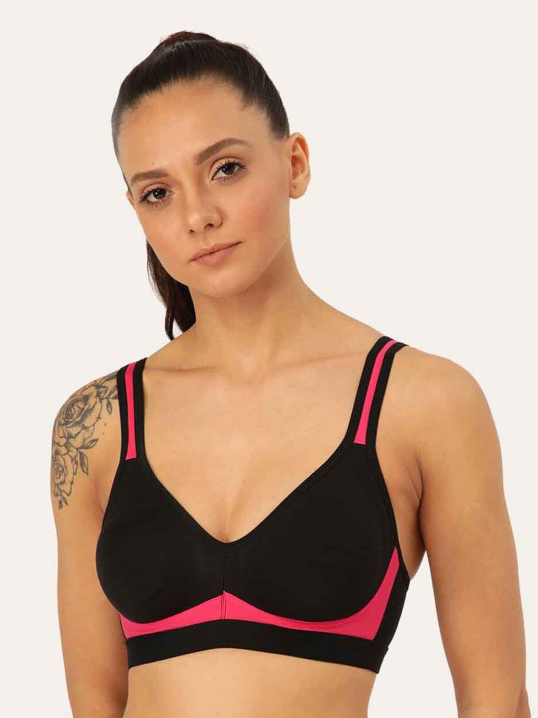 

Lady Lyka Seamless Non-Padded Medium Coverage All Day Comfort Cotton Push-Up Bra, Black