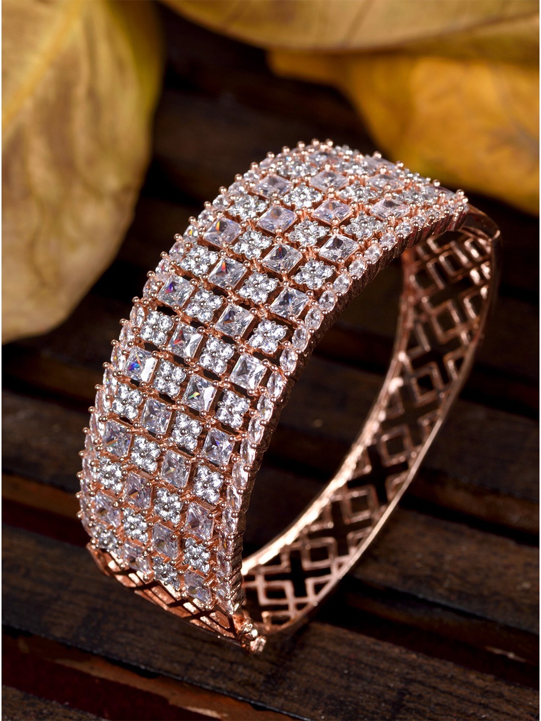 

Saraf RS Jewellery Rose Gold-Plated Brass Cubic Zirconia Bangle-Style Bracelet