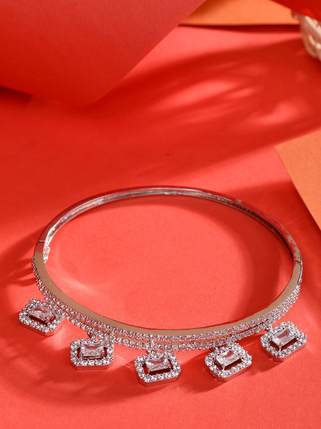

Saraf RS Jewellery Silver-Plated Cubic Zirconia Bangle-Style Bracelet