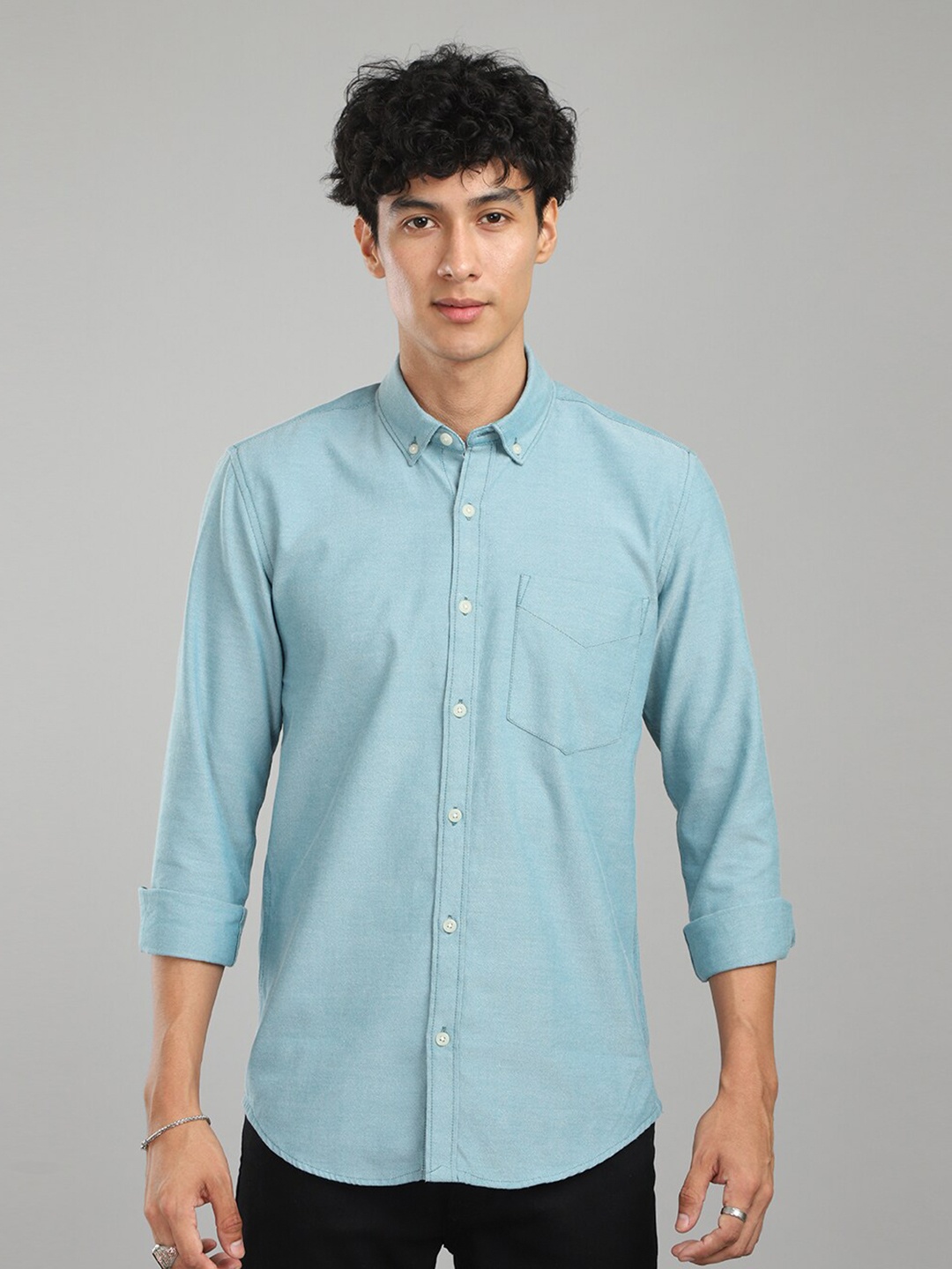 

FOGA Spread Collar Opaque Casual Shirt, Green