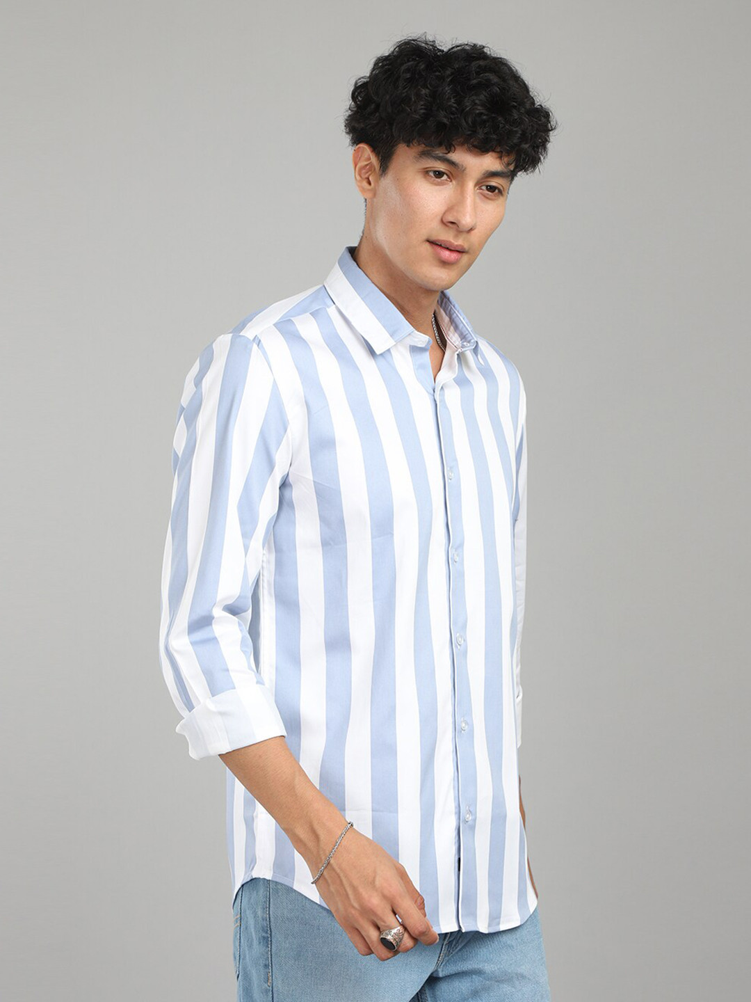 

FOGA New Striped Cotton Casual Shirt, Blue