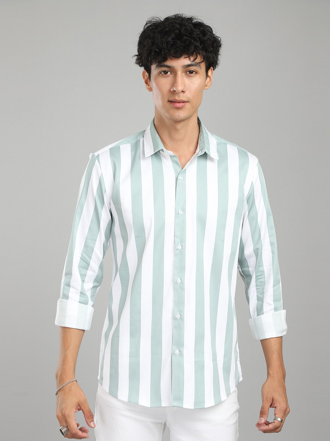 

FOGA New Fit Striped Pure Cotton Shirt, Green