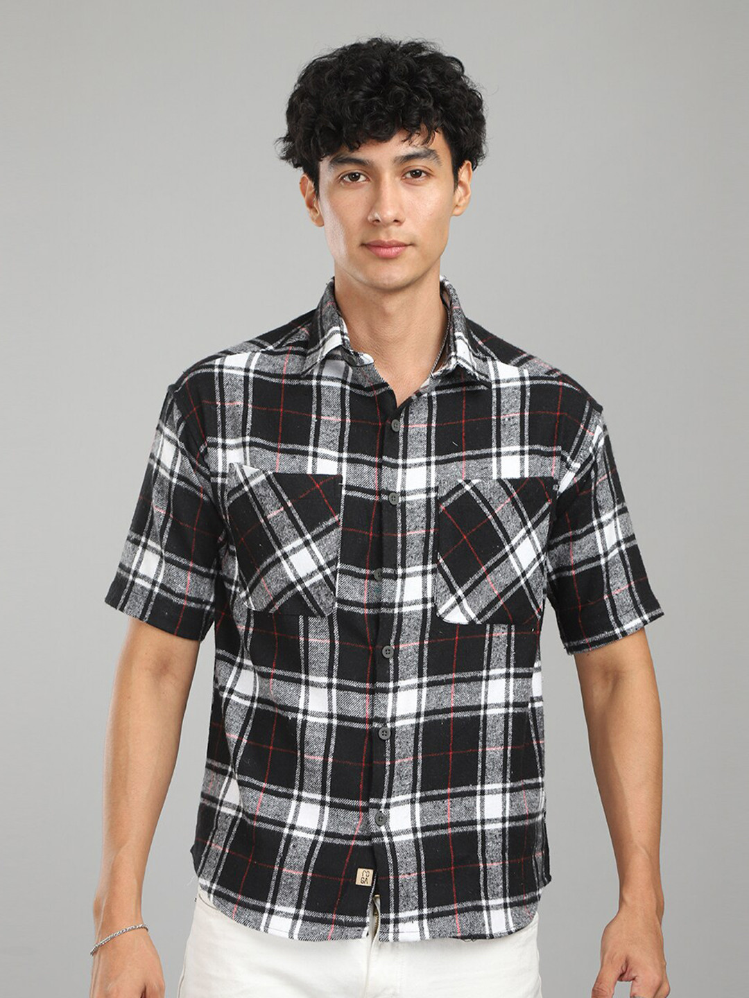 

FOGA Tartan Checks Pure Cotton Casual Shirt, Black