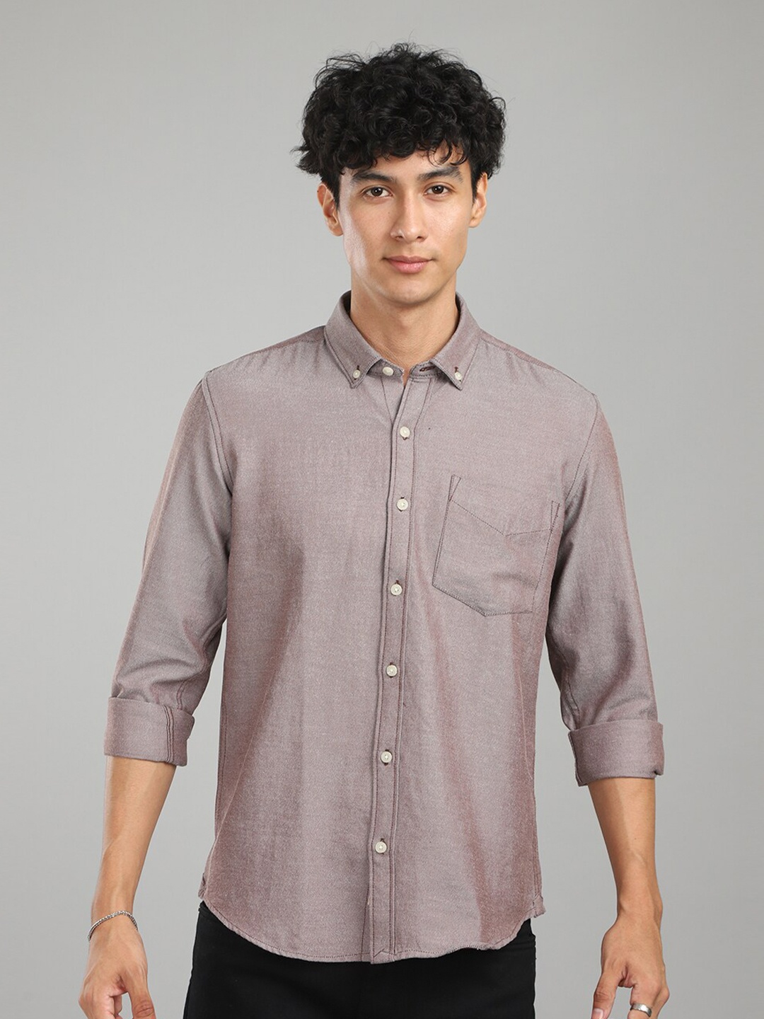 

FOGA New Fit Oxford Weave Pure Cotton Casual Shirt, Burgundy