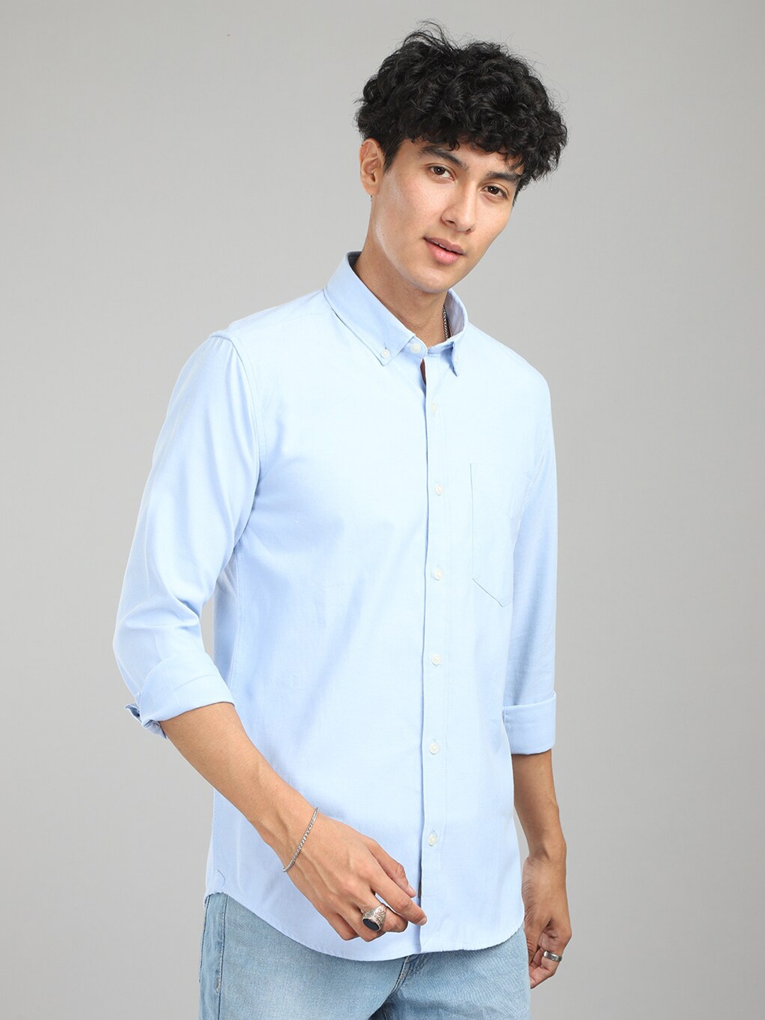

FOGA New Oxford Pure Cotton Casual Shirt, Blue