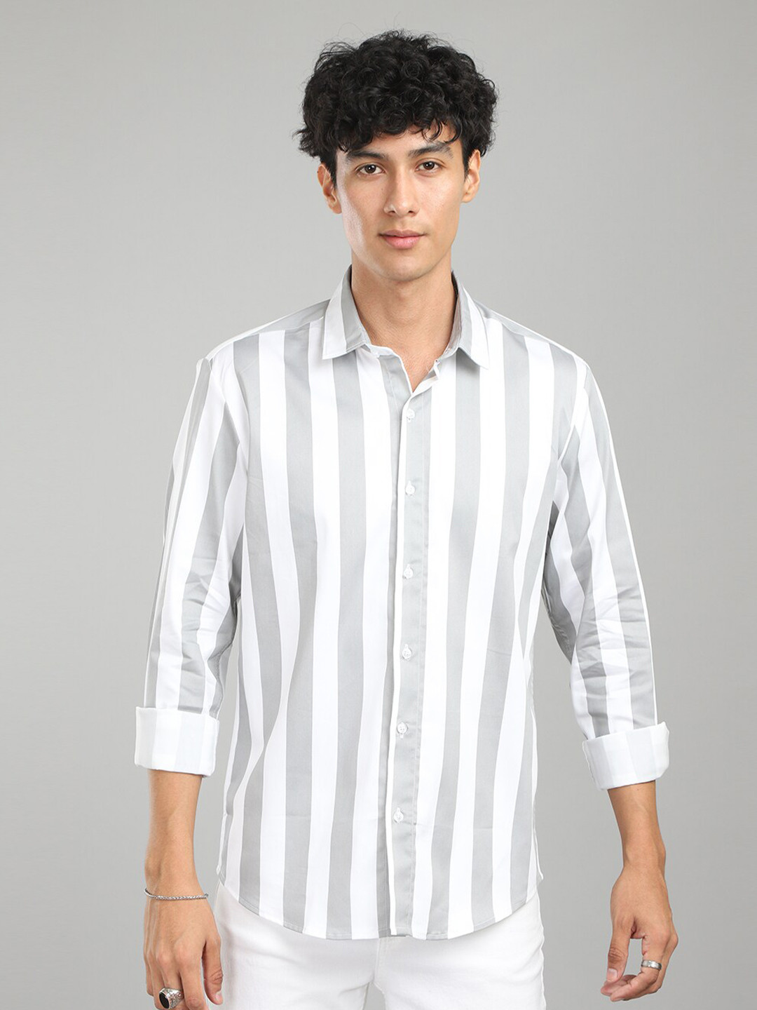 

FOGA New Striped Satin Shirt, Grey