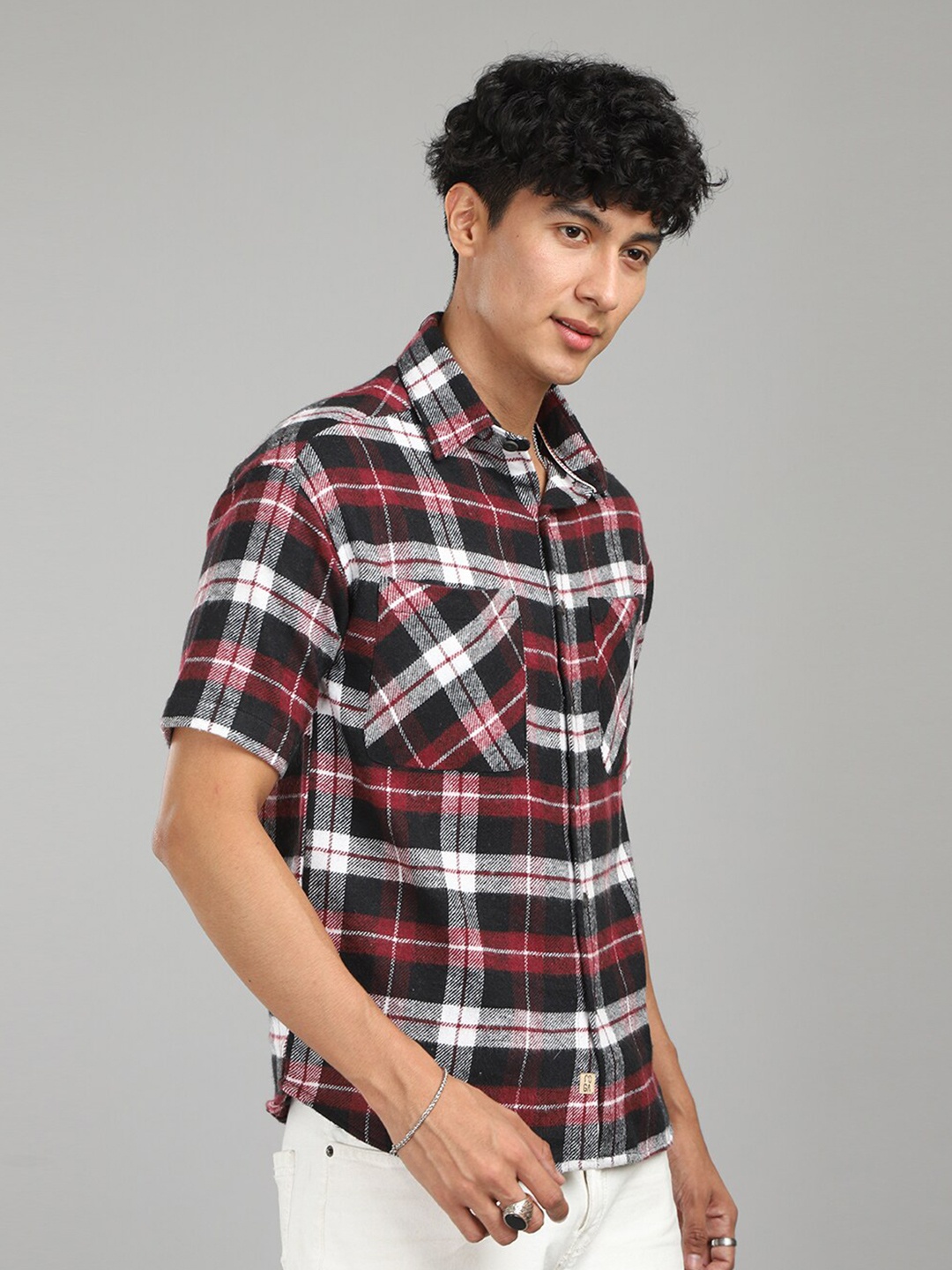 

FOGA New Tartan Checks Cotton Casual Shirt, Red