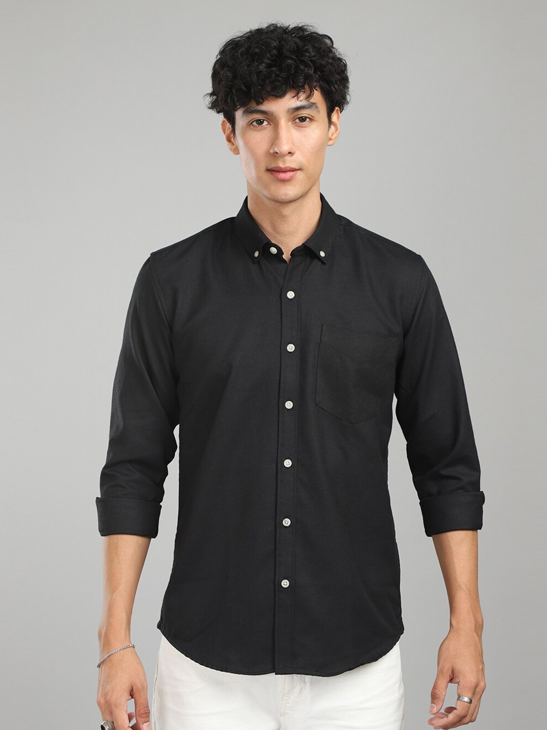 

FOGA New Spread Colllar Pure Cotton Shirt, Black