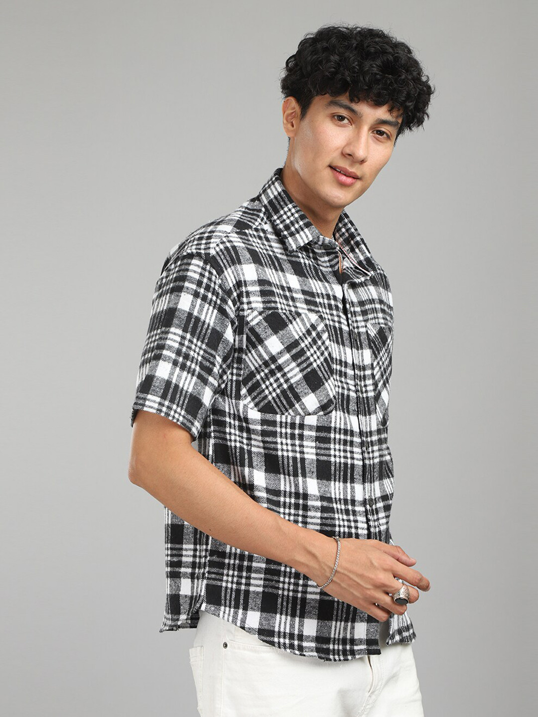 

FOGA New Tartan Checks Cotton Casual Shirt, Black