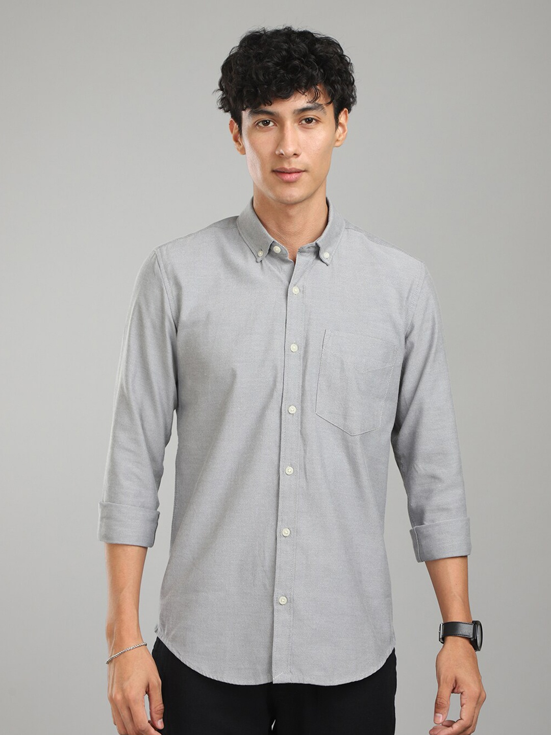 

FOGA Spread Collar Opaque Casual Shirt, Grey