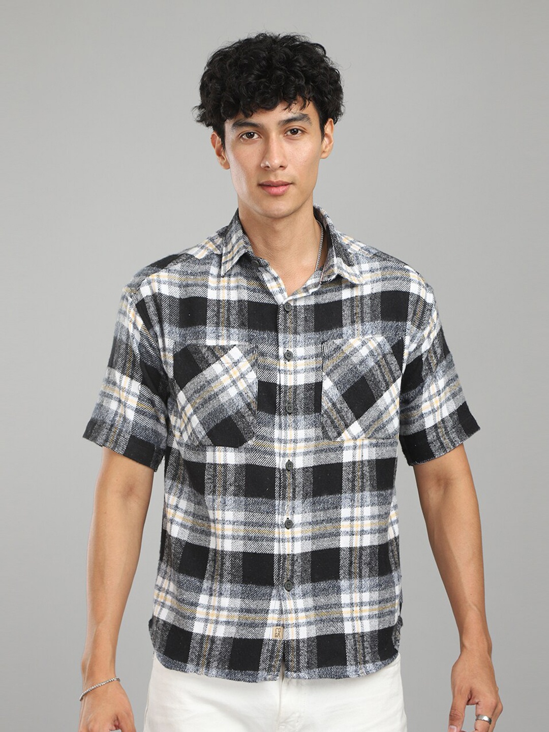

FOGA New Tartan Checks Cotton Casual Shirt, White