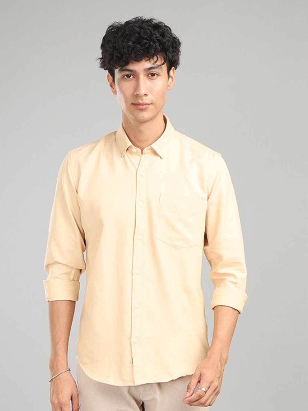 

FOGA Spread Collar Opaque Casual Shirt, Orange