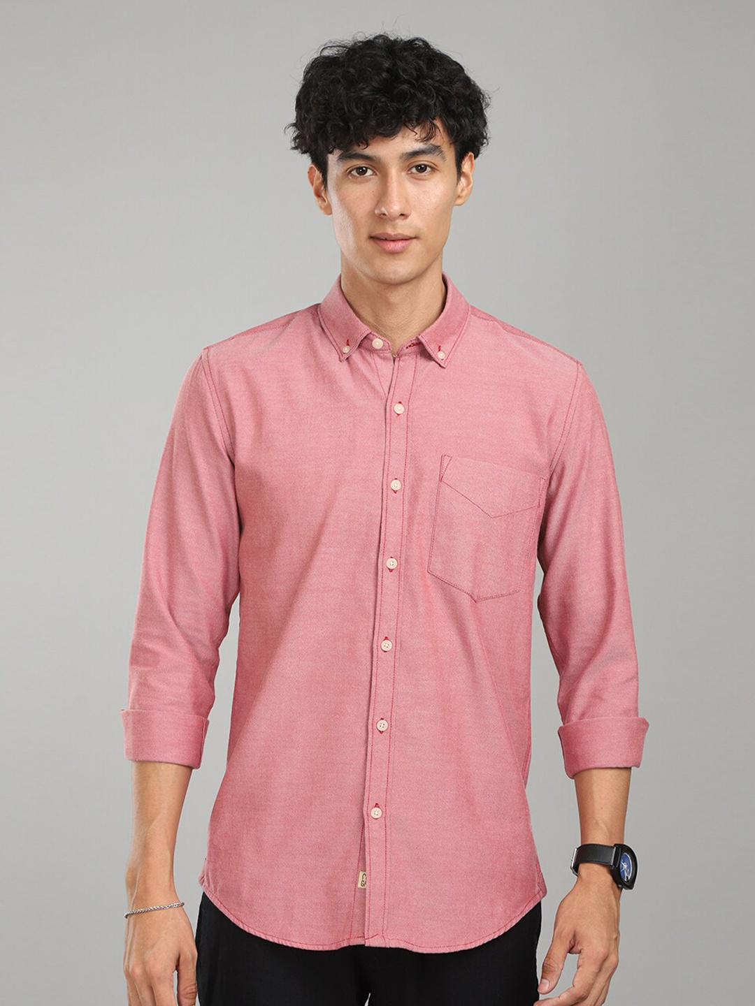 

FOGA Spread Collar New Oxford Casual Pure Cotton Shirt, Pink