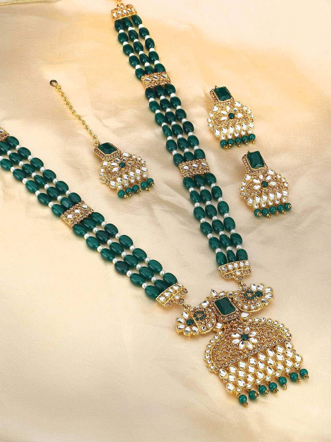 

Adwitiya Collection 24CT Gold-Plated Stone-Studded Jewellery Set With Maangtikka