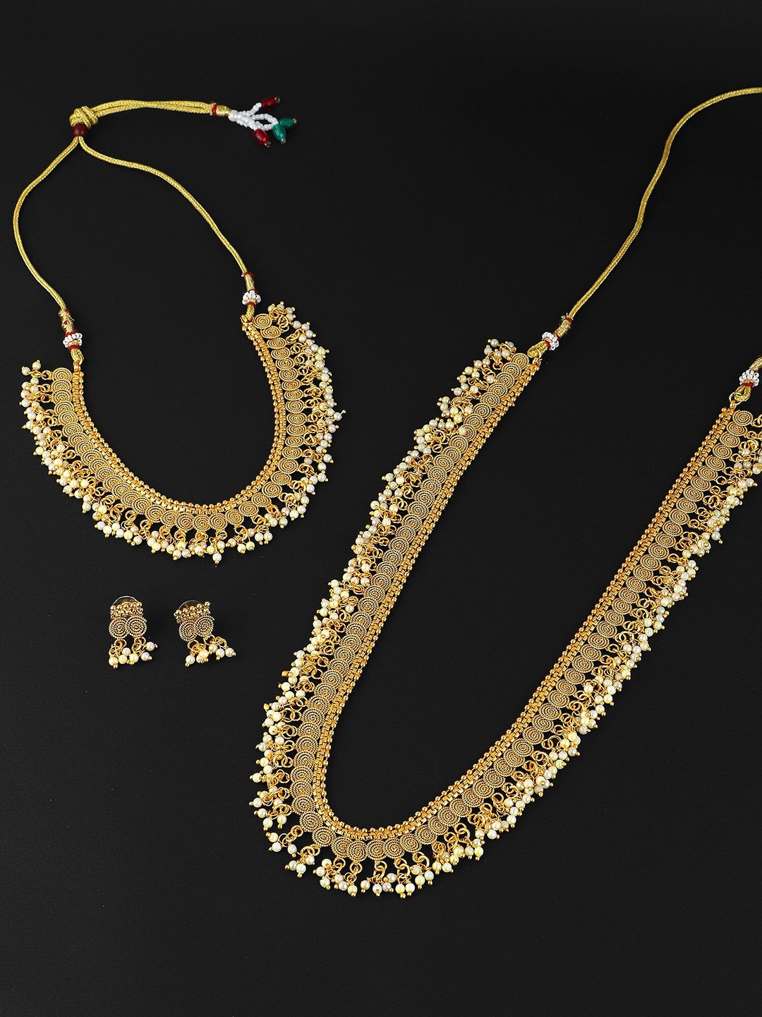 

Adwitiya Collection Set Of 2 Gold-Plated Beaded Jewellery Set