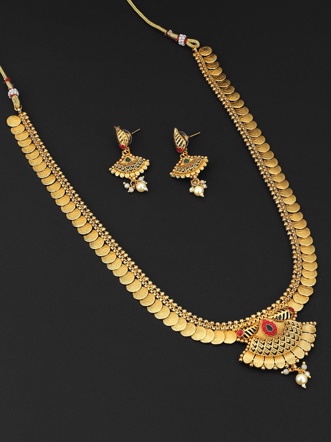 

Adwitiya Collection 24 CT Gold-Plated Stone Studded & Beaded Jewellery Set