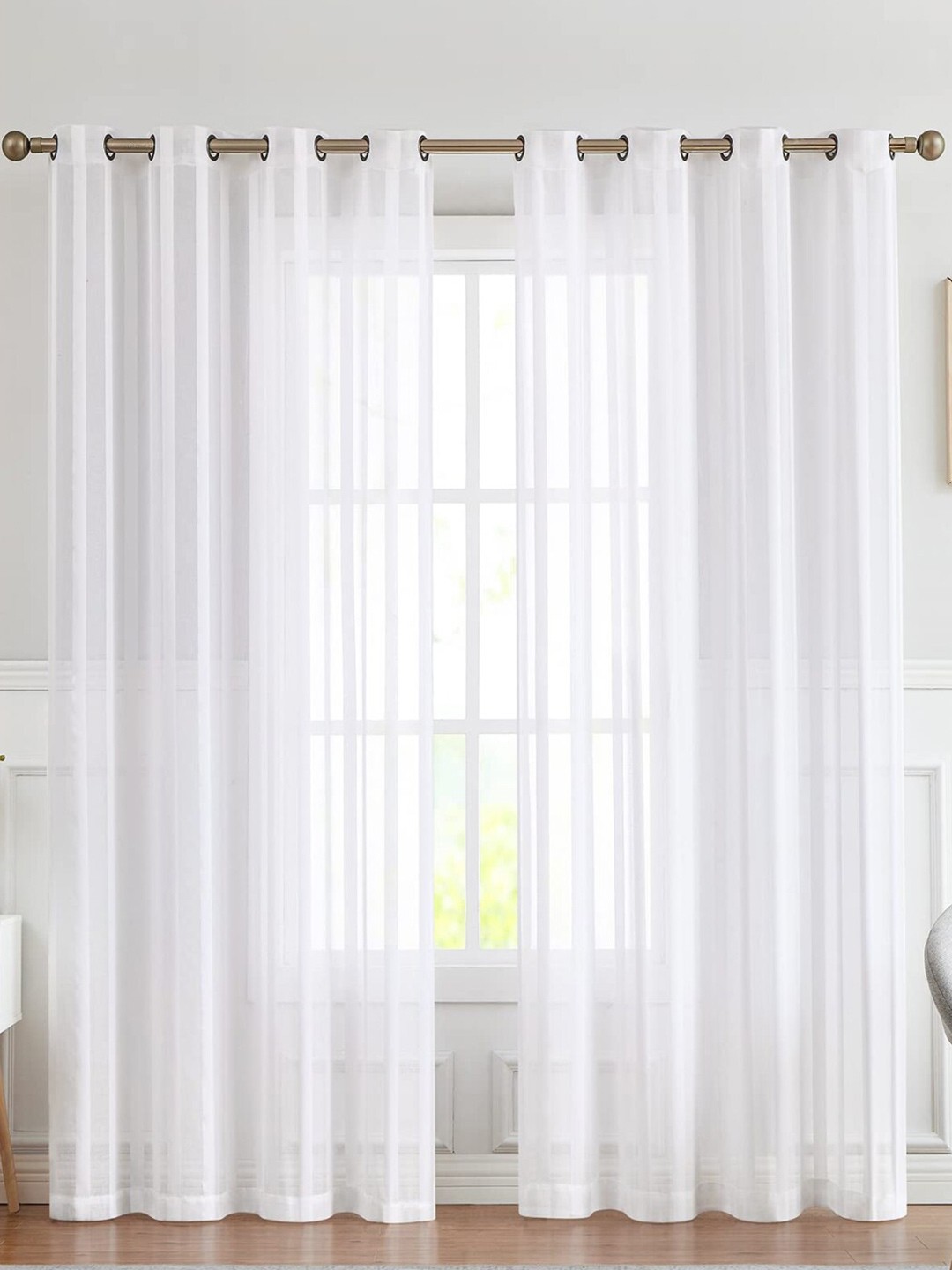 

URBAN SPACE White 2 Pieces Striped Sheer Door Curtains
