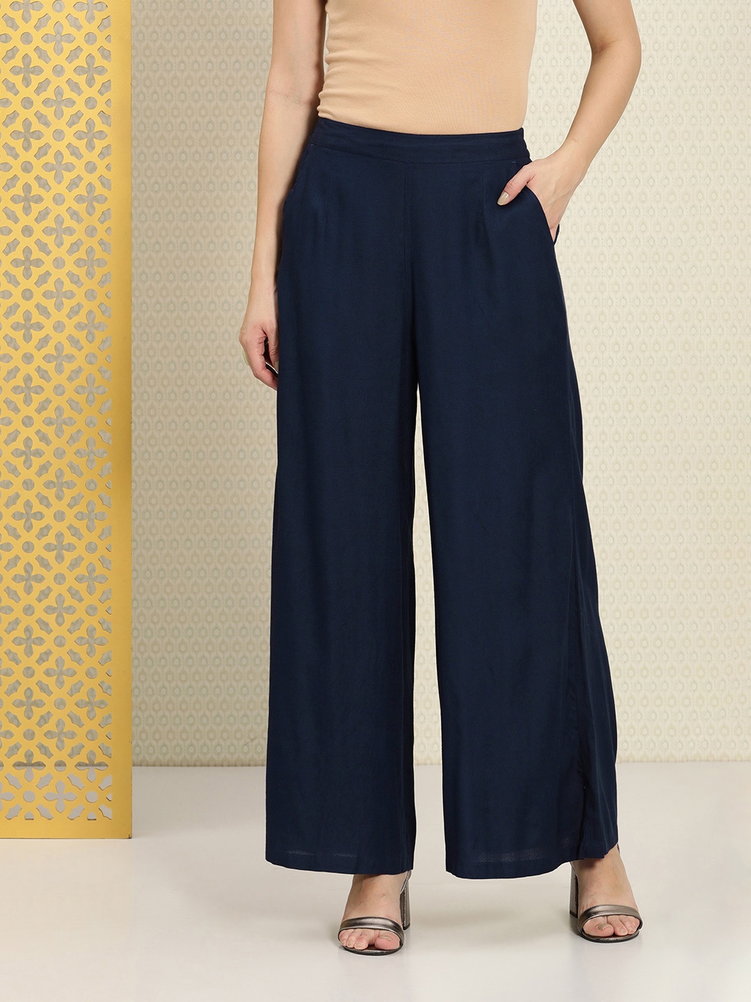 House of Pataudi Women Rozana Ethnic Palazzos, Navy blue