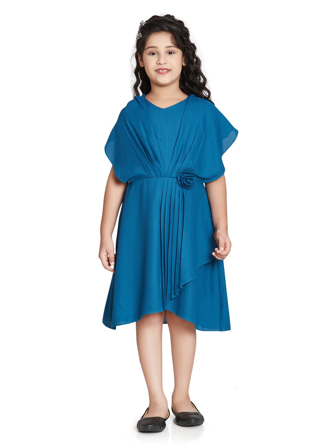 

Peppermint Girls Pleated Satin Fit & Flare Dress, Teal