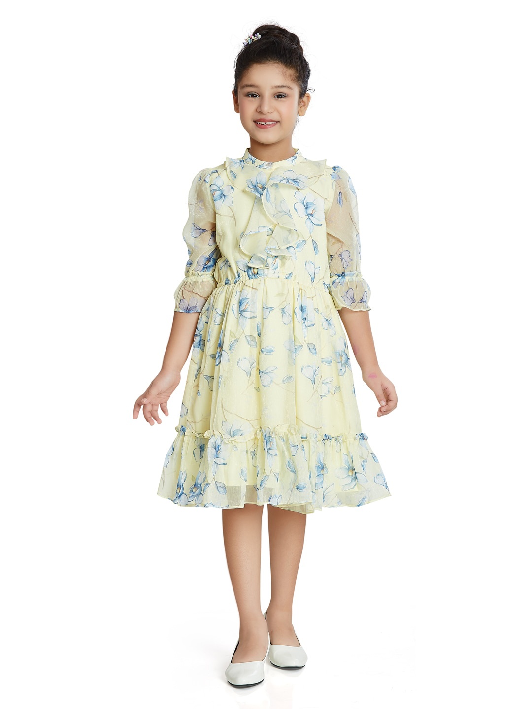 

Peppermint Girls Floral Print Satin Fit & Flare Dress, Yellow